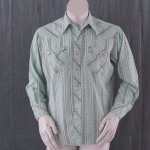 Vintage Western Shirt - Flower Pattern double green by Chuckwagon - Men's Medium